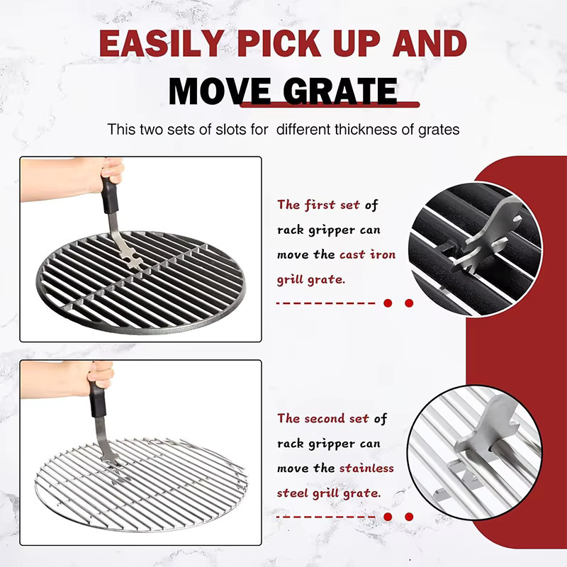Venlohome Verbrühungssicherer Grillrostheber aus Gusseisen mit Hebelverschluss und Greifgriff für Barbecue-Grills - Bild 4