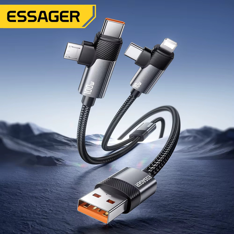 ESSAGER 2-in-1 Multifunktions-Schnellladekabel mit 100 W und 7 A für Typ C, Micro USB und Lightning in Schwarz oder Grau - Bild 2
