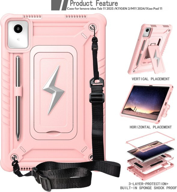 Robuste Lenovo Tablet-Hülle für Tab Idea 11 Zoll TB336ZU TB336FU M11 TB331FC TB330FU Xiaoxin Pad 11 2025 mit Riemen in Pink - Bild 1