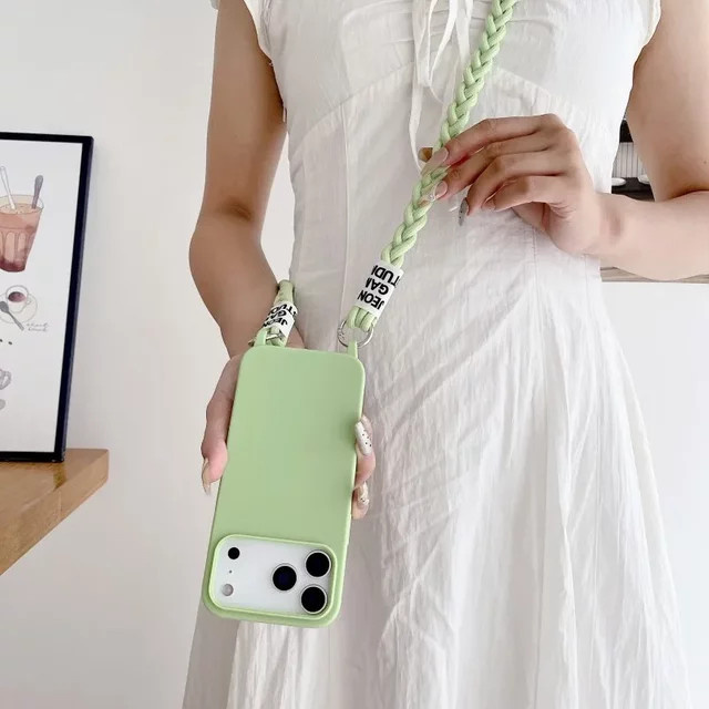 Candy Lanyard Schutzhülle mit geflochtener Umhängekordel für iPhone 11 bis iPhone 16 Pro Max, stoßfeste weiche Handyhülle - Bild 1