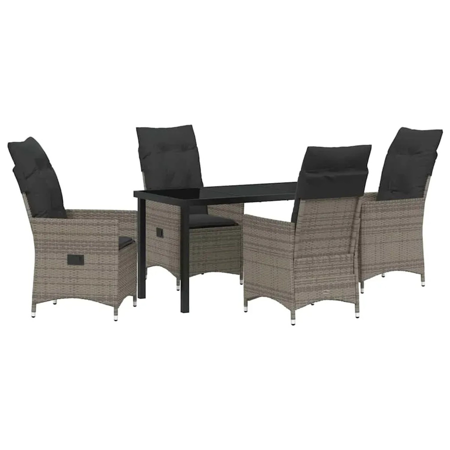 vidaXL Garten Essgruppe aus Poly Rattan in Grau mit 5-teiligem Set und Kissen - Bild 2