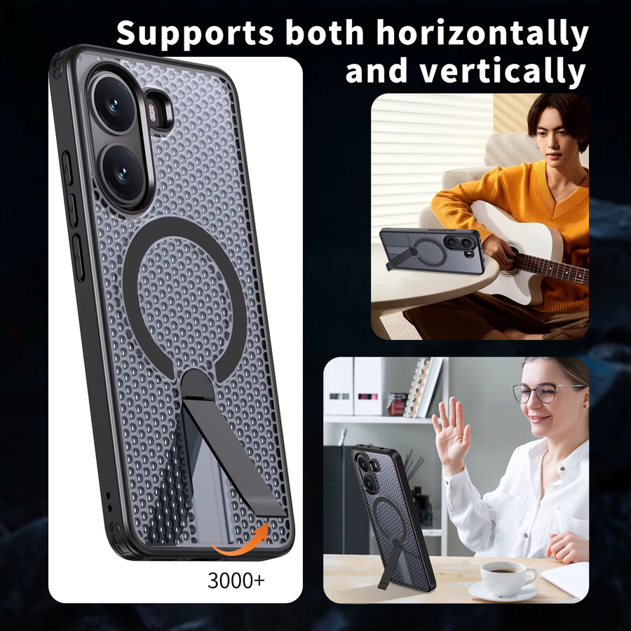 Magnetische Rüstung Schutzhülle für Xiaomi Poco X7 Pro und Redmi Turbo 4 5G in Blau mit Kühlungslöchern und Metallhalterung aus TPU und Acryl - Bild 4