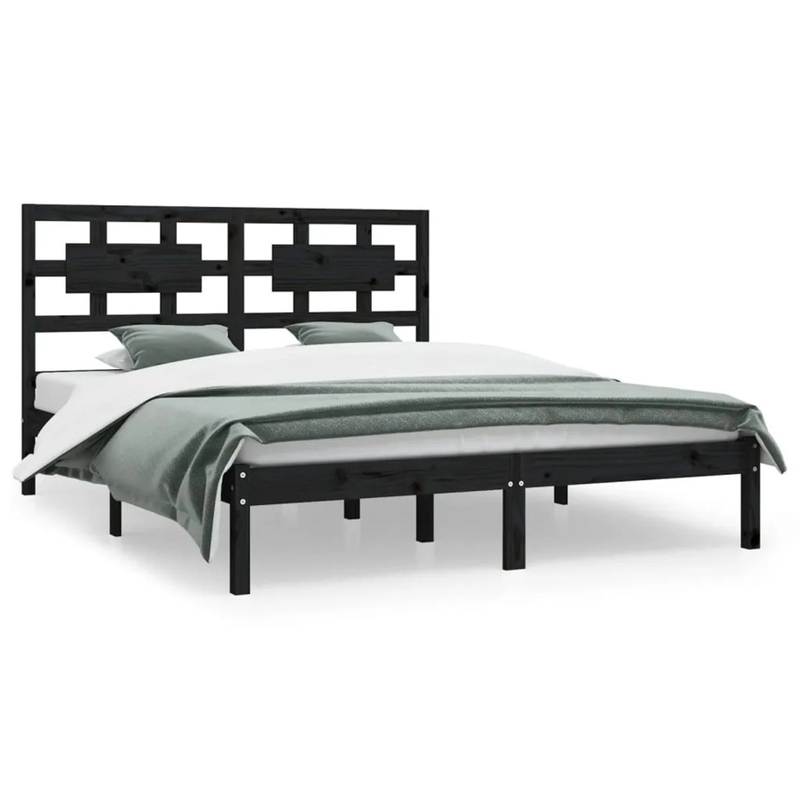 vidaXL Massivholzbett aus Kiefer in Schwarz im rustikalen Design B/T: 200 x 200 cm - Bild 2
