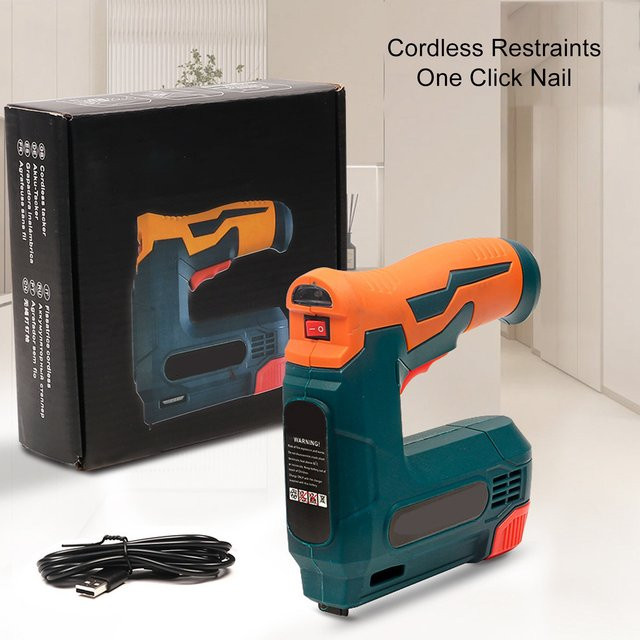 KKMOON Kabelloser Brad Nailer, batteriebetriebene Nagelpistole mit USB-Aufladung für die Holzbearbeitung, Orange - Bild 1