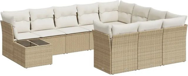 vidaXL 11-teilige Garten-Sofagarnitur aus Polyrattan in Beige mit Kissen und Stauraum - Bild 1