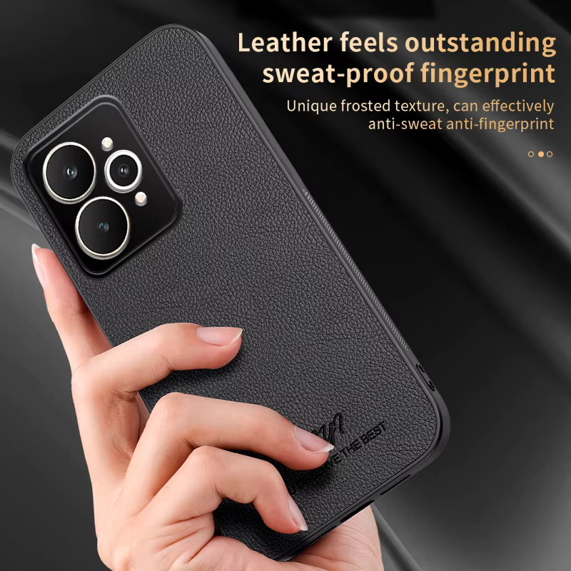 Clucy Silikon Schutzhülle mit matter Litschi-Ledertextur für Realme 15 14 13 12 Pro Plus in Schwarz und Weiß - Bild 4