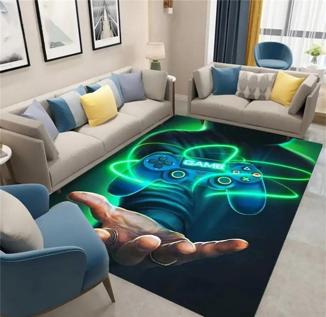 Miniso Gaming-Teppich mit Controller-Design in Blau, rutschfeste und maschinenwaschbare Matte für Kinderzimmer und Spielzimmer, B/T: 80 x 50 cm - Bild 1