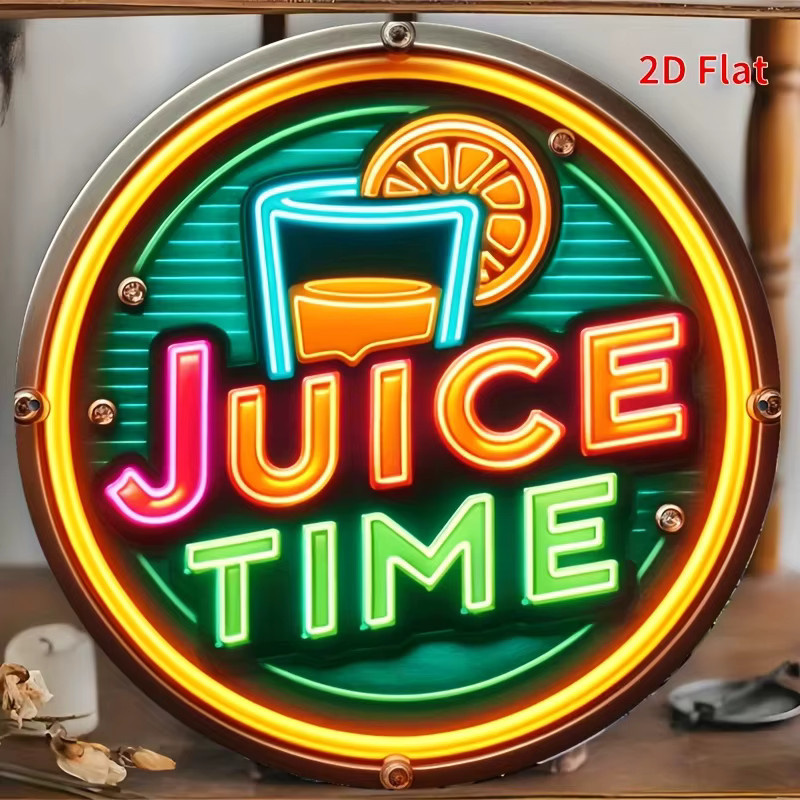 CIFBUY Metall-Wandkunst Juice Time Rund, Mehrfarbiges 2D-Metallschild im Retro-Stil für Küche und Party-Dekoration - Bild 4