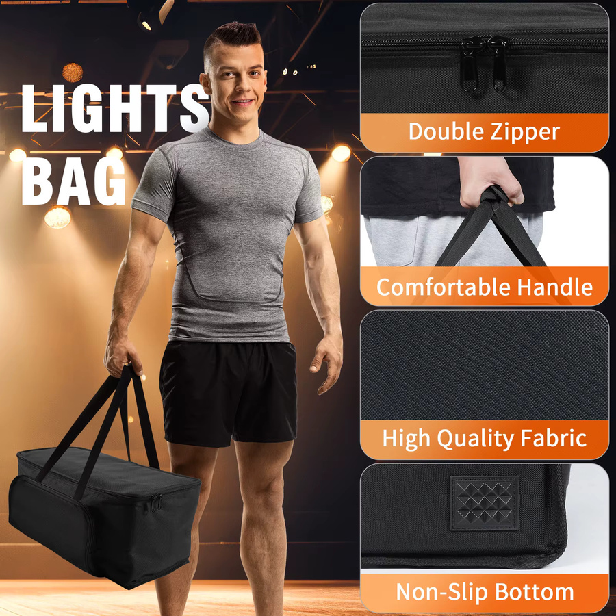 Datewink Par Licht Tasche für 4 Scheinwerfer, Wasserdichte Aufbewahrungstasche aus 600D PVC und 210D Futter, Schwarz, B/T/H: 18 x 18 x 10 cm - Bild 4