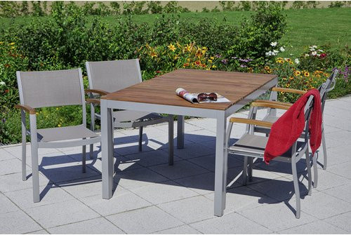MERXX Gartenmöbel Naxos Essgruppe für 6 Sitzplätze aus Aluminium, Akazienholz und Textil in Grau/Silberfarben - Bild 1