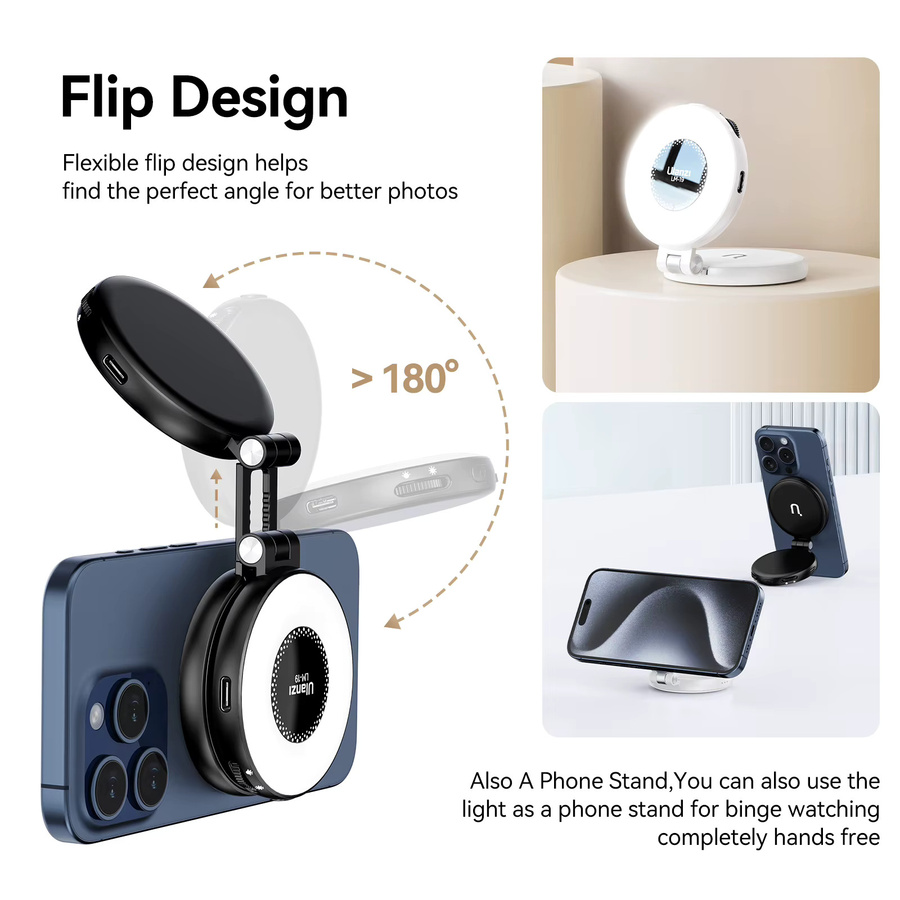 Ulanzi LM19 Handy-Selfie-Licht in Schwarz, magnetische Mini-Ringlampe mit zweifarbigem LED-Taschenlicht für iPhone 16, 15 und Apple 14, 13 Pro - Bild 4