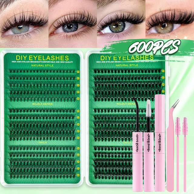 600-teiliges D-Curl Fluffy Cluster-Wimpern-Set, 10–16 mm, Black, Natürlich - Bild 1