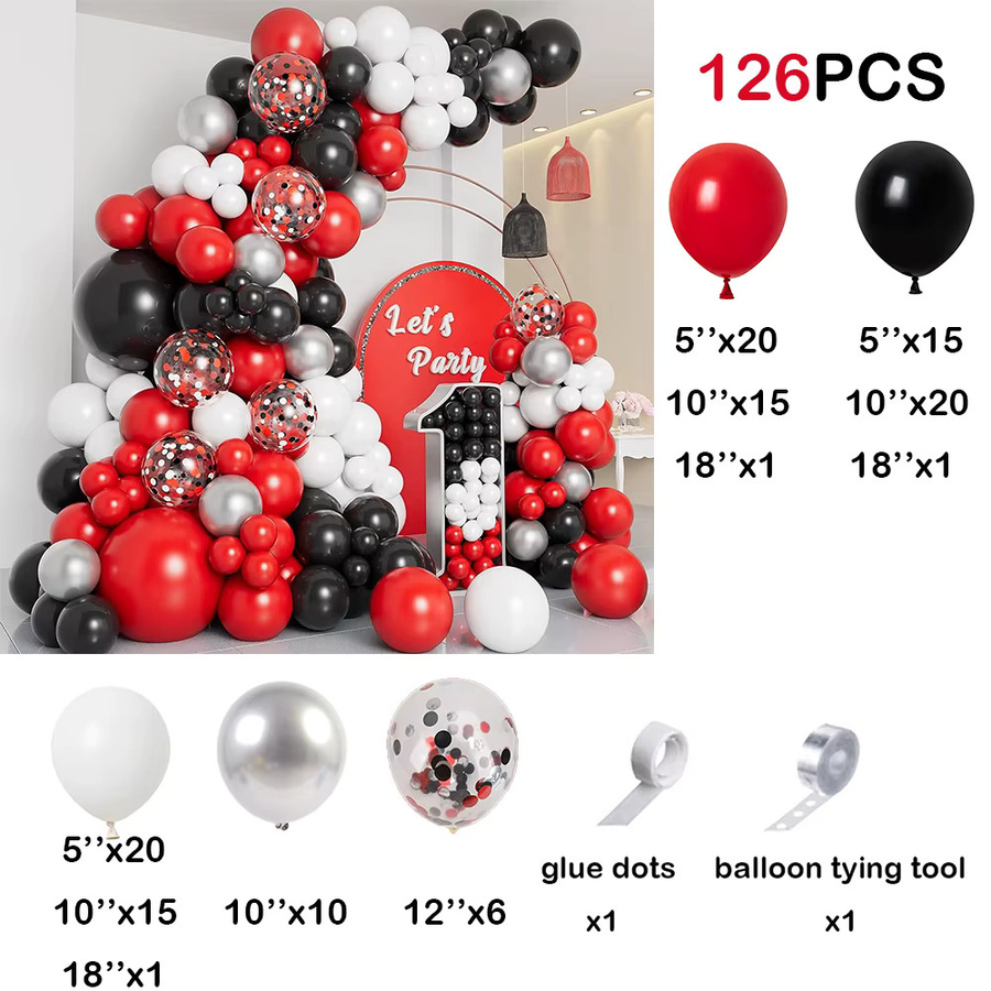 Surpsea Luftballon Girlandenbogen-Set in Rot, Schwarz und Silber mit Konfetti-Ballons für Hochzeit, Geburtstag und Silvester - Bild 2