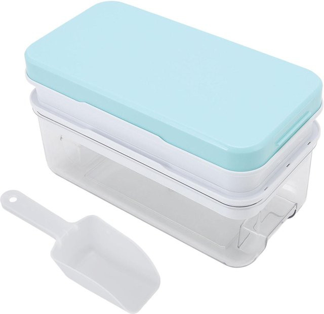 CosyHome Eiswürfelbehälter aus Silikon mit Deckel und Eisschaufel, 2 Schichten für 64 Würfel, Blau - Bild 1