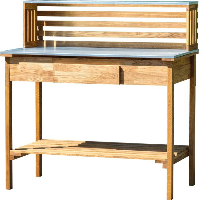 dobar XXL-Pflanztisch mit Schublade aus Eichenholz in Braun, B/T/H: 124 x 62 x 38 cm - Bild 1