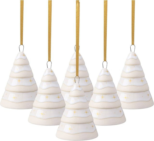 Villeroy & Boch like. Ornamente Tannenbaum Winter Glow 6er Set aus Keramik in Weiß - Bild 1