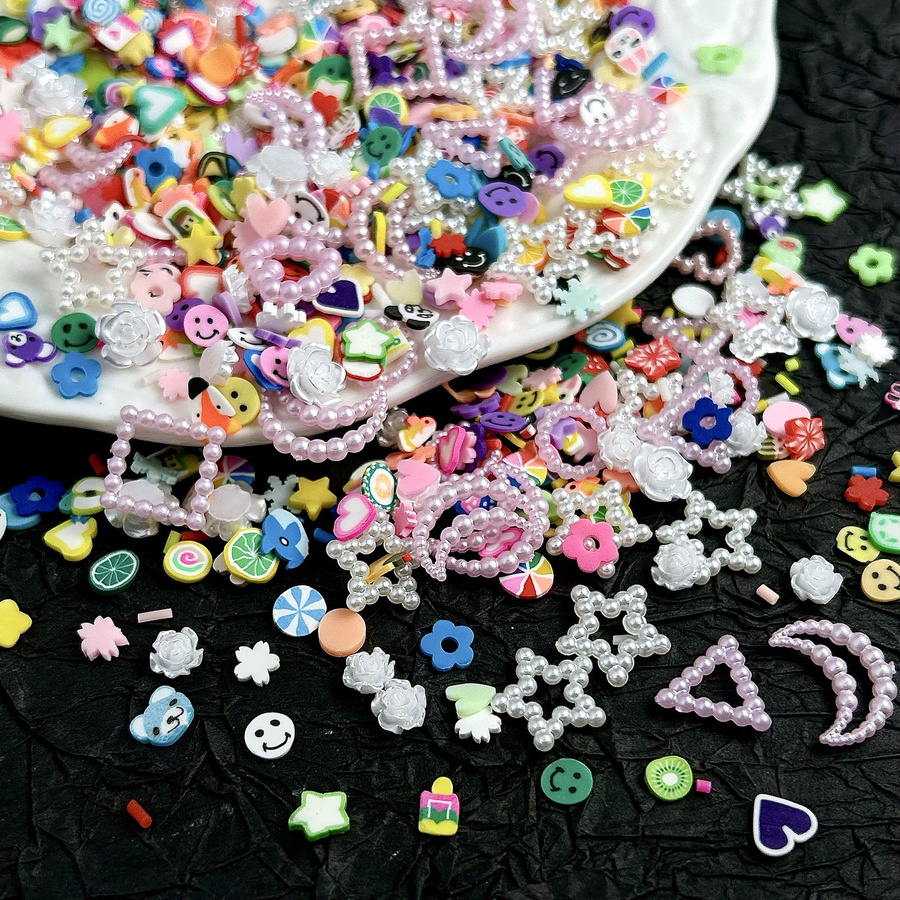 Nagel Charms aus Harz und Keramik, Smiley, Blatt, Obst, Mond, Blume - Bild 3