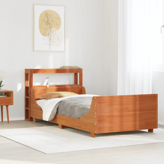 vidaXL Massivholzbett aus Kiefernholz in Braun, rustikales Bettgestell ohne Matratze, B/T/H: 75 x 190 cm - Bild 2