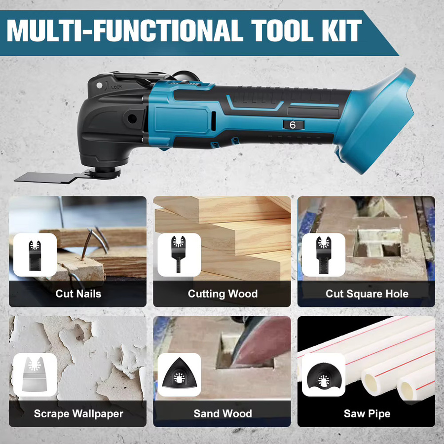 Synxiter Oszillierendes Multifunktionswerkzeug für Makita 18V Akku, 6 Gänge, Elektrische Holzschneidemaschine und Trimmer für Renovierungsarbeiten - Bild 2