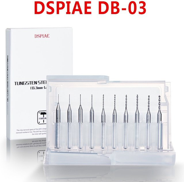 DSPIAE DB-03 Twist Drill Bohrer Set Silber 0,3–1,2 mm für Modellbau und Handwerk 10 Stück - Bild 1