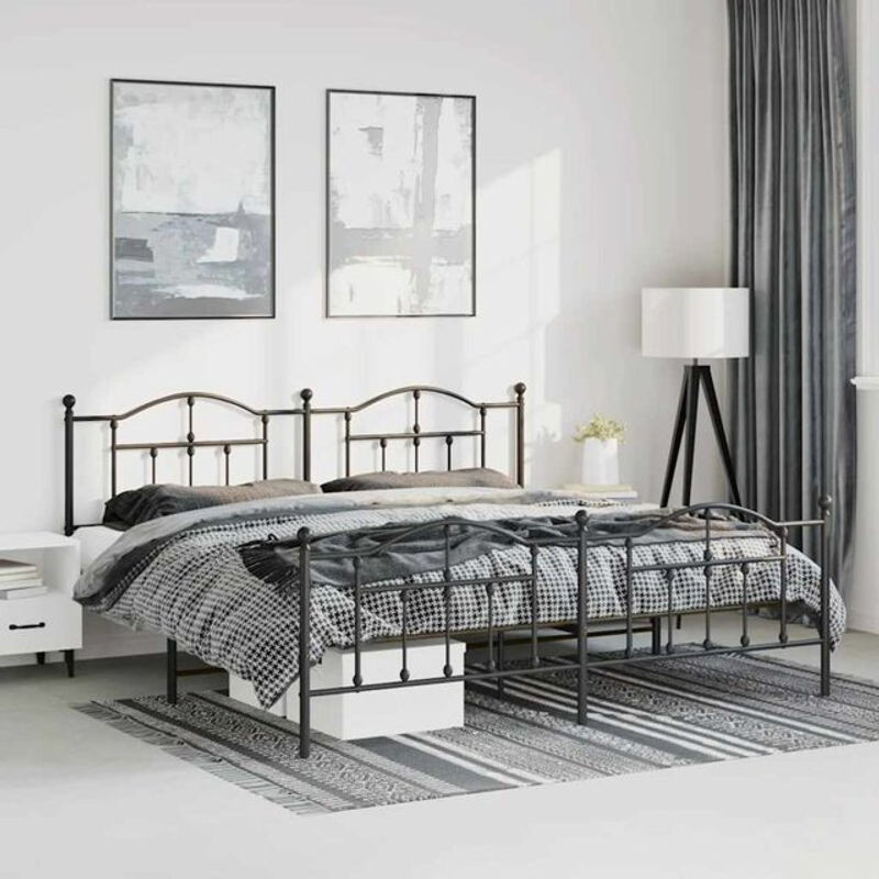 Vidaxl Metallbett mit Kopf- und Fußteil in Schwarz, B/T: 193 x 203 cm - Bild 1