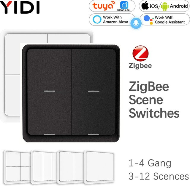 YIDI Tuya ZigBee 3.0 Smart Scene Switch Drahtloser Wandschalter für Szenenautomatisierung, Weiß - Bild 1