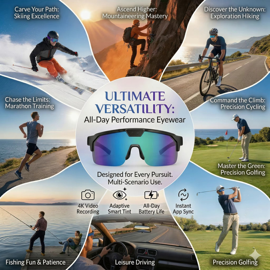 GUHUAVMI Outdoor AI Smart-Brille für Herren mit HD 800W Kamera, Bluetooth-Anruffunktion, Übersetzungsfunktion und Anti-UV-Schutz in Schwarz oder Blau - Bild 2