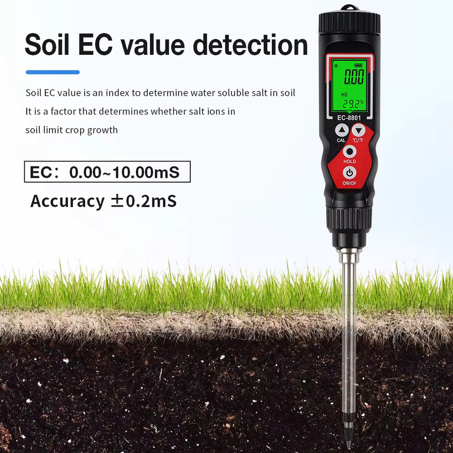 JUANJUAN EC8801 2-in-1 digitales EC-Messgerät mit Temperaturmessung, elektrischer Leitfähigkeitsdetektor für Garten und Pflanzen, Schwarz - Bild 3