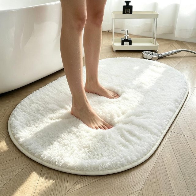 Ovaler Flauschiger Badezimmerteppich ZZ HOME in Weiß, Super Wasserabsorbierend und Rutschfest, B/B: 40 x 60 cm - Bild 1