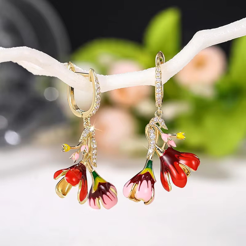 Huitan Ohrringe, bunte Blume, CZ, Damen - Bild 3