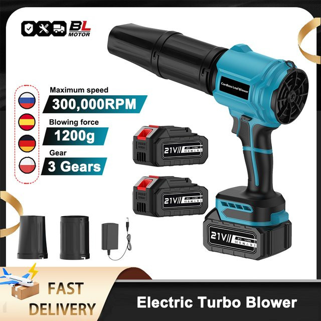 Makita Kabelloser Elektrischer Laubbläser mit 3500W Turbo-Lüfter und 2 Düsen, Blau, für 21V Akku - Bild 1
