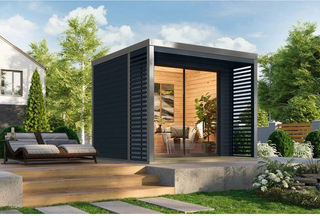Karibu Gartenhaus Flavio B aus nordischer Fichte in Grau-Alu, B/T/H: 276 x 231,5 x 276 cm - Bild 1