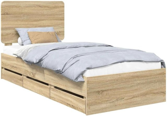 vidaXL Bettrahmen Sonoma-Eiche mit Schubladen, Farbe Braun, B/T/H: 100 x 200 x 101 x 101 cm - Bild 1