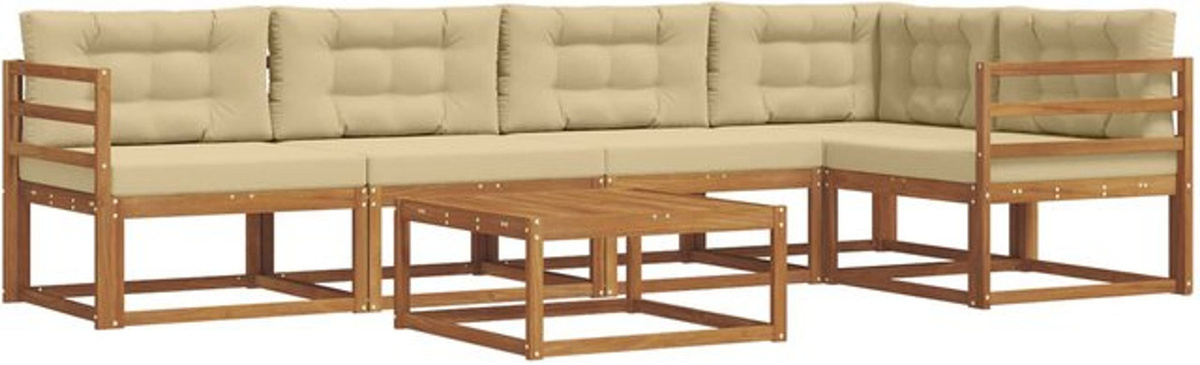 Modernes 6-teiliges Outdoor-Sofagarnitur Loungemöbel Set aus Akazie Holz mit Kissen in Natur und Beige von vidaXL - Bild 1