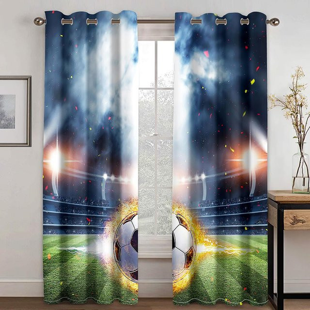 A Family Of Home Textiles 3D Fußball Fenster Vorhänge mit 2 Paneelen, Grau/Blau, B: 100 cm, H: 130 cm - Bild 1