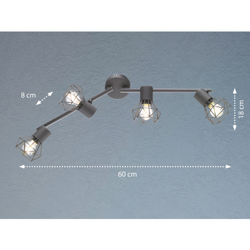Fischer & Honsel Deckenleuchte Spot grau Chrom aus Metall mit 4 E14 Fassungen B/H/T: 60 x 18 x 8 cm - Bild 3