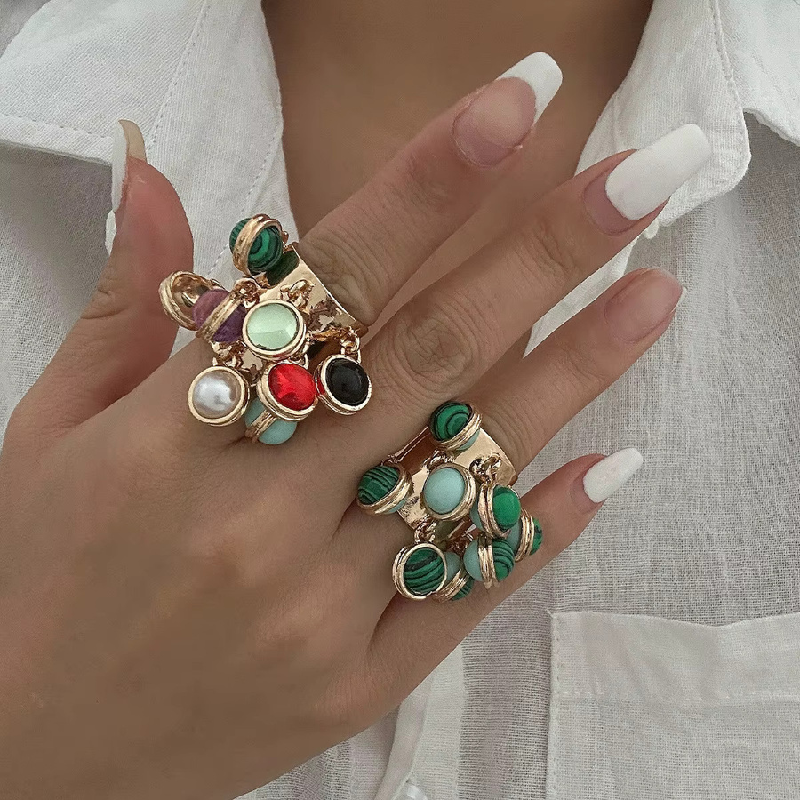 Erpels Ring, bunter Edelstein, Perlen, Kugel, Quasten, Damen - Bild 1