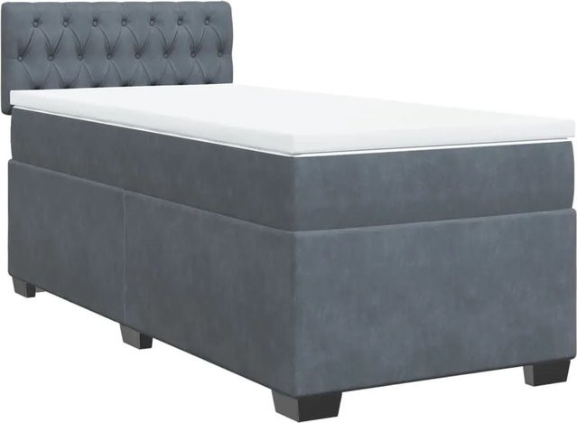 vidaXL Boxspringbett Dunkelgrau mit Matratze aus Samt, Hybrid-Design mit USB-Ladeport und Unterbettbeleuchtung, B/T: 100 x 200 cm - Bild 1