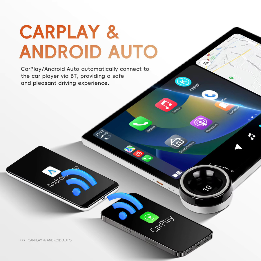 Podofo Android Autoradio mit 12,5 Zoll Display, 6 GB RAM und 128 GB Speicher, 2 DIN Multimedia-Player mit GPS, WiFi, Bluetooth, kabellosem CarPlay und Android Auto, Farbe: Schwarz - Bild 2
