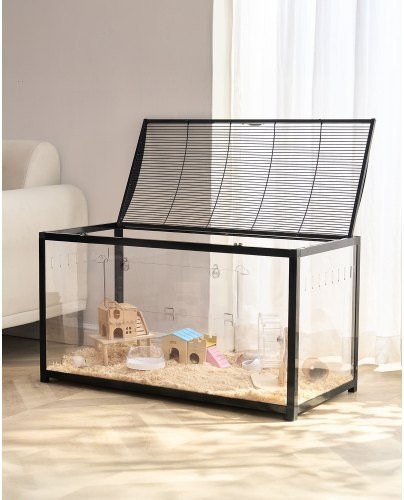VEVOR Hamsterkäfig mit 360-Grad-Sicht, transparenter Kleintierkäfig für Ratten, Meerschweinchen und Mäuse, schwarz, B/T/H: 96 x 47 x 55 cm - Bild 1