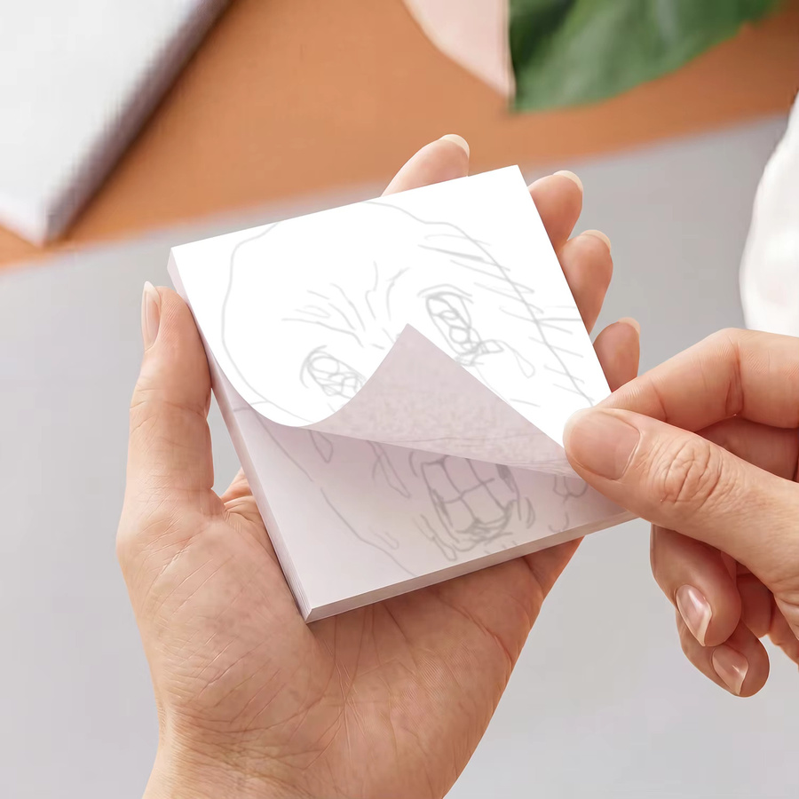 2 Stück Meme-Haftnotizen mit traurigen Gesichtsausdrücken, insgesamt 100 Blatt, Farbe: Weiß, B/B: 7,5 x 7,5 cm - Bild 2