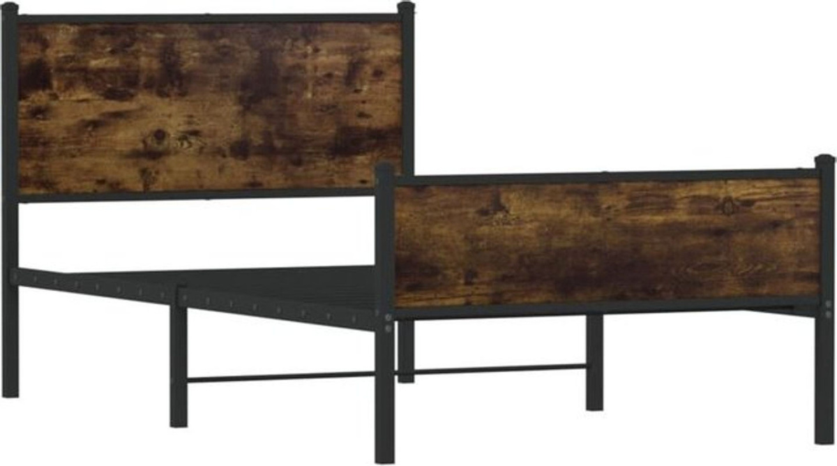 Metallbett Vidaxl in Räuchereiche und Braun im Industrial Design, B/T/H: 100 x 200 x 91,5 cm - Bild 1