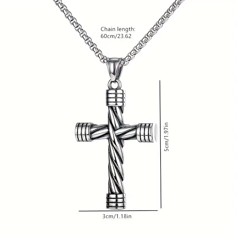 Halskette Edelstahl, Silber, Spiral Säulen Kreuz Anhänger, Unisex - Bild 3