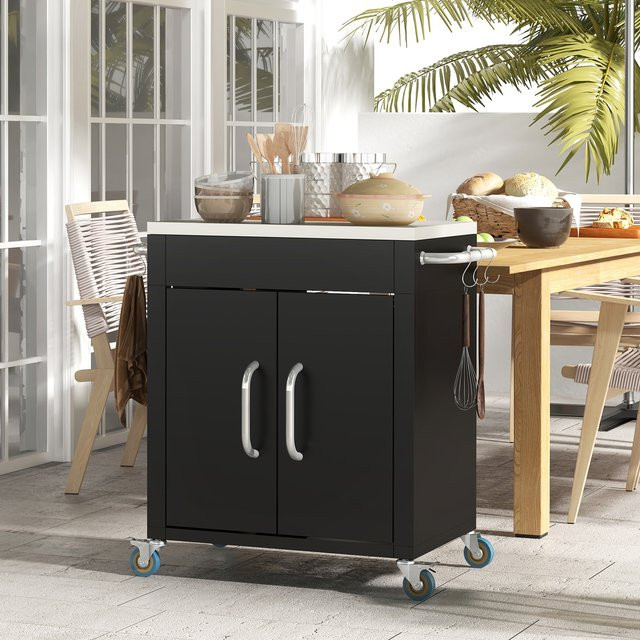 HOMCOM Küchenwagen in Schwarz mit Edelstahlgriff und Rollen, B/T/H: 50 x 50 x 86,5 cm - Bild 1