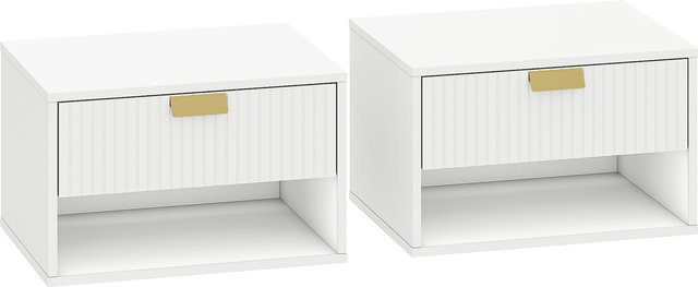 HOMCOM 2er-Set Wand-Nachttische in Weiß mit modernem Design, hängende Nachttische mit gerillter Schublade und offenem Fach, B/T/H: 40 x 30 x 25 cm - Bild 1