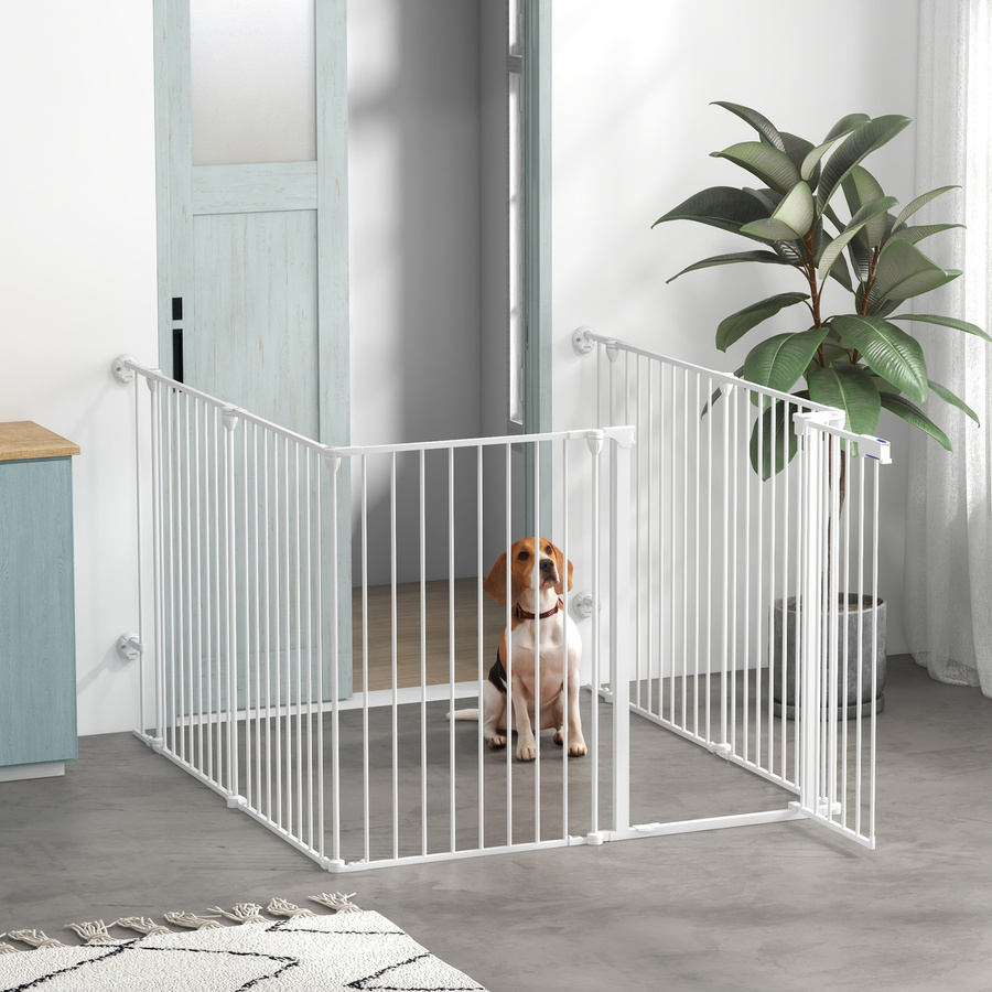 PawHut 2 in 1 Welpenlaufstall aus Stahl mit 6 Platten, faltbares Freilaufgehege für mittelgroße Hunde, Weiß - Bild 2