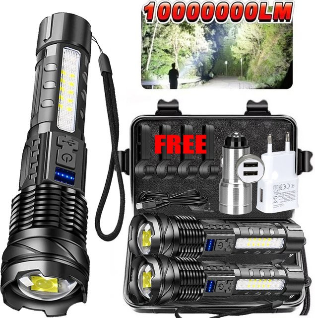 XIWANGFIRE LED-Taschenlampe mit Zoomfunktion, wiederaufladbar, taktische Outdoor-Camping-Laterne in Schwarz - Bild 1