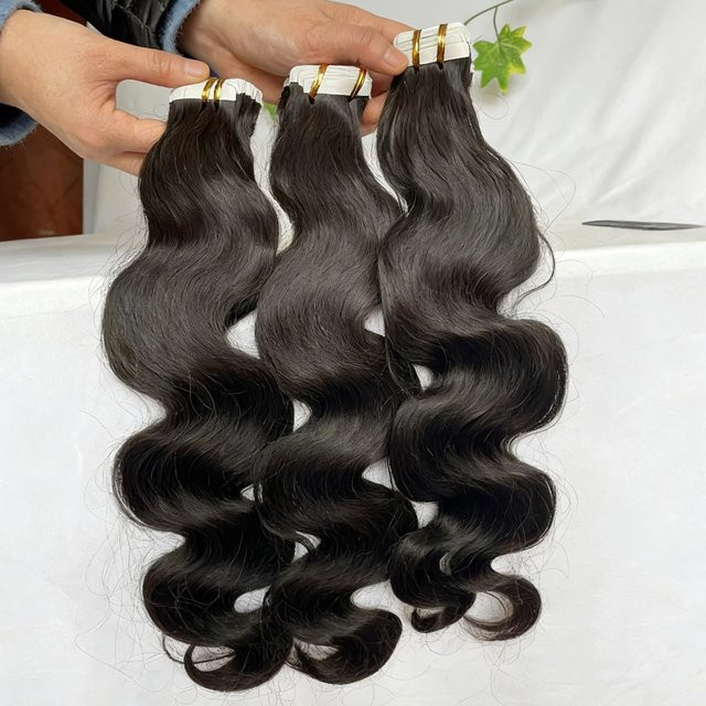 mayfive Tape-In-Haarverlängerungen Echthaar, Body Wave, Schwarz, 50g - Bild 1