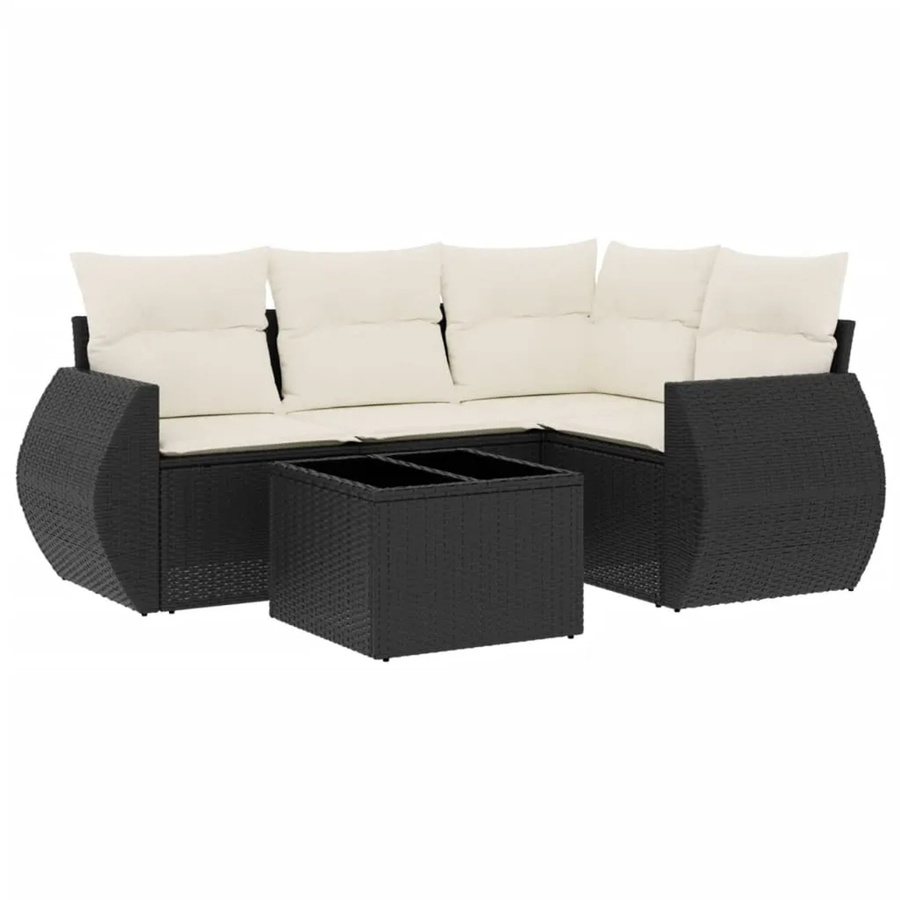 vidaXL 5-tlg Garten-Sofagarnitur in L-Form aus schwarzem Poly-Rattan mit wetterfesten Kissen und pulverbeschichtetem Stahlgestell - Bild 2