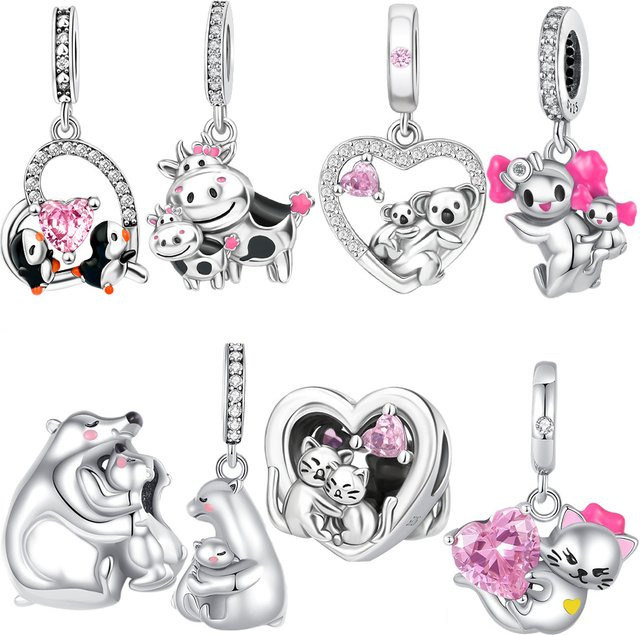 Anhänger Katzen mit rosa Herz, 925 Silber, Zirkonia, Damen - Bild 1